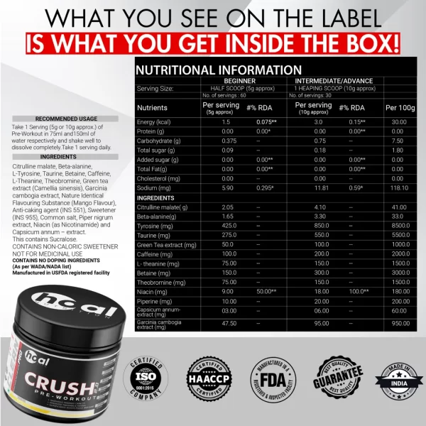 Hoal Nutrition CRUSH 2.0 Pre-Workout – Explosive Energy | Razor-Sharp Focus | Vein-Popping Pumps