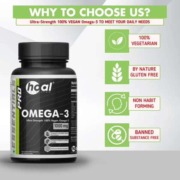 Why choose HOAL NUTRITION Vegan Omega-3 – 100% vegetarian, gluten-free, non-habit forming, banned substance-free supplement